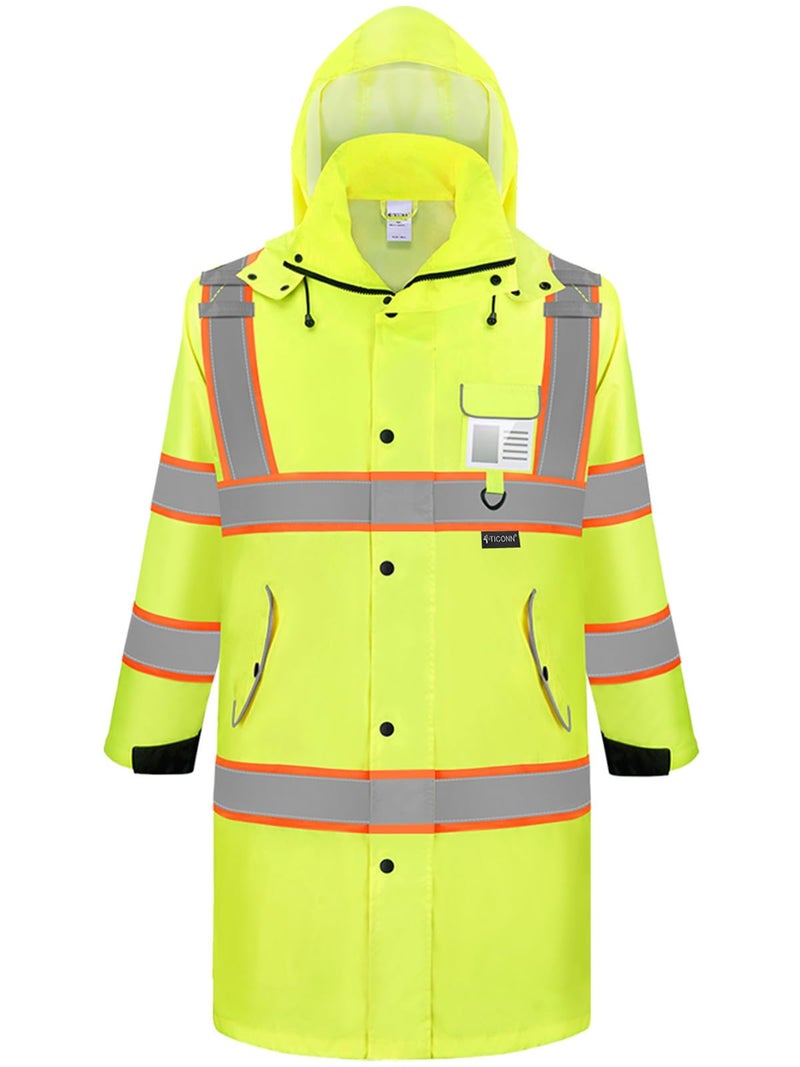 TICONN Reflective Rain Coat  Waterproof Hi Vis Safety Rain Jacket  Heavy Duty ANSI Class 3 High Visibility Trench Coat (L) - Image 1